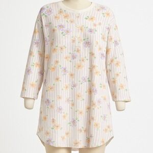 Vintage 90s Floral Cottagecore Nightgown Size L Button Prairie Long Sleeve Sleep
